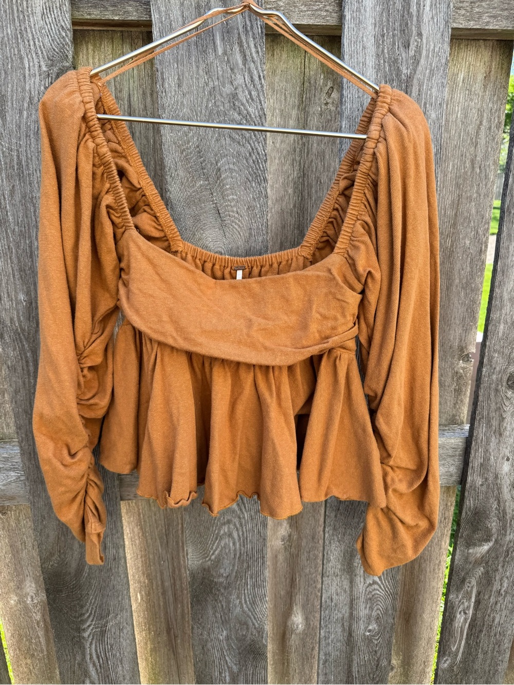 Free People Rust Peasant Smocked Blouse